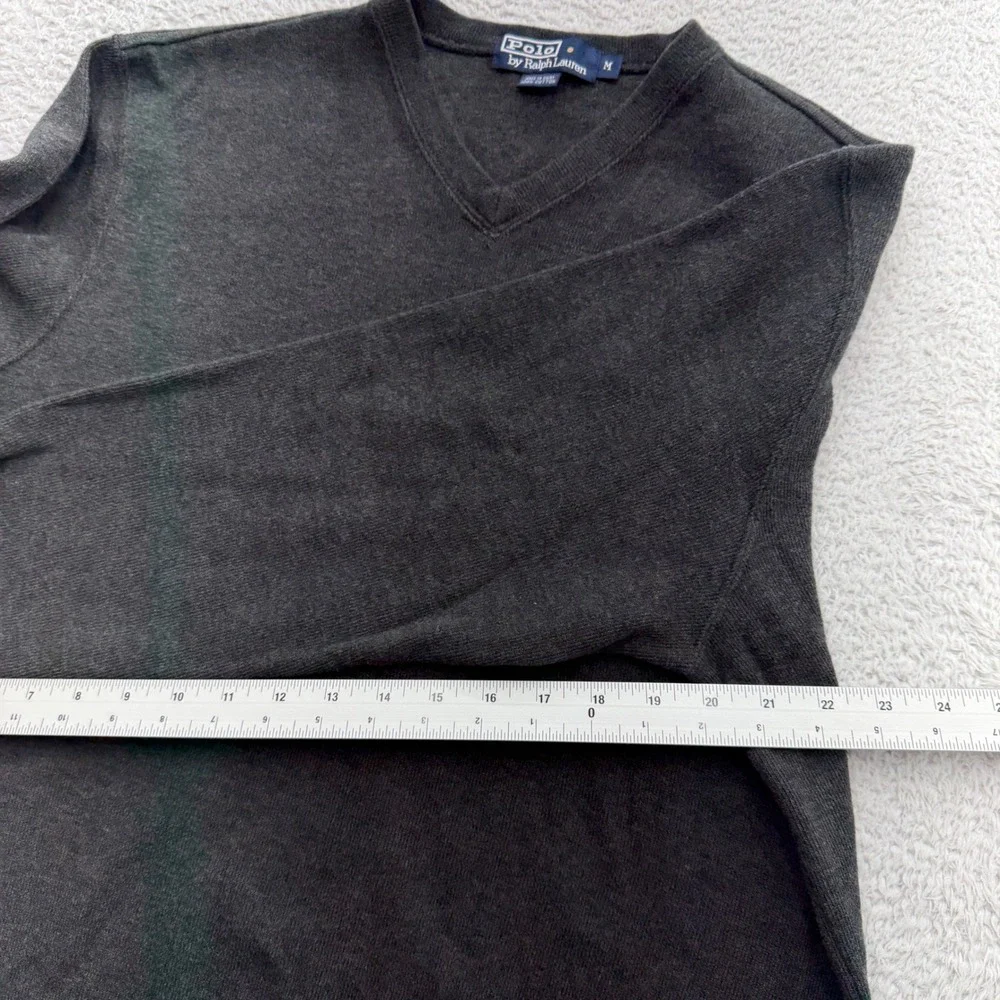 Polo Ralph Lauren Mens V-Neck Sweater Charcoal Gray 100% Cotton Size Medium